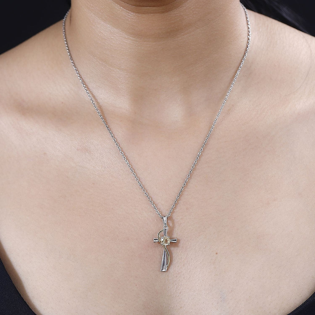 Citrine Pendant with Chain (Size 20) in Platinum Overlay Sterling Silver