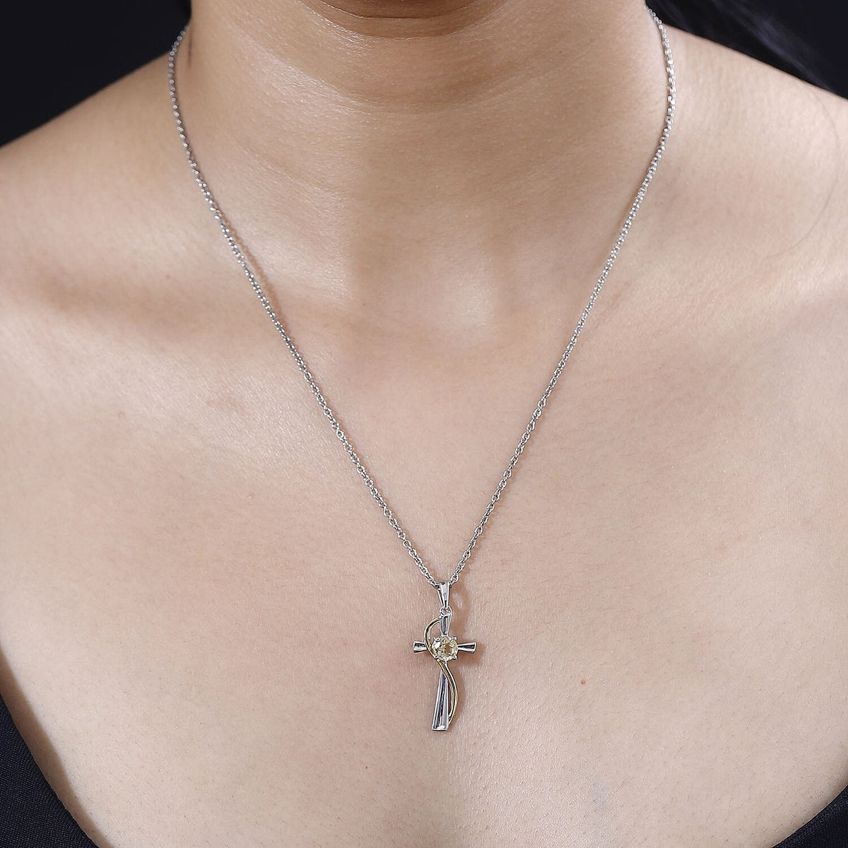 Citrine Pendant with Chain (Size 20) in Yellow Gold and Platinum Overlay Sterling Silver 4283028 2