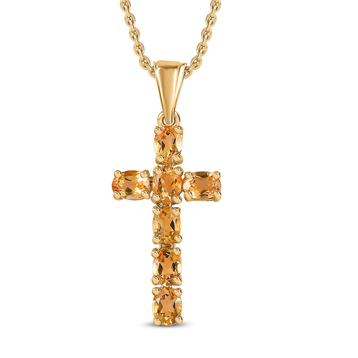 D'Joy - Citrine Cross Pendant with Chain (Size 20) in 18K Vermeil Yellow Gold Plated Sterling Silver 1.20 Ct. 4267168 1