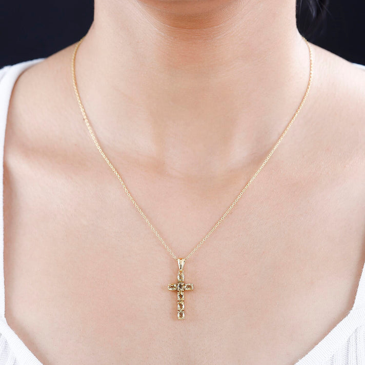 D'Joy - Citrine Cross Pendant with Chain (Size 20) in 18K Vermeil Yellow Gold Plated Sterling Silver 1.20 Ct. 4267168 2