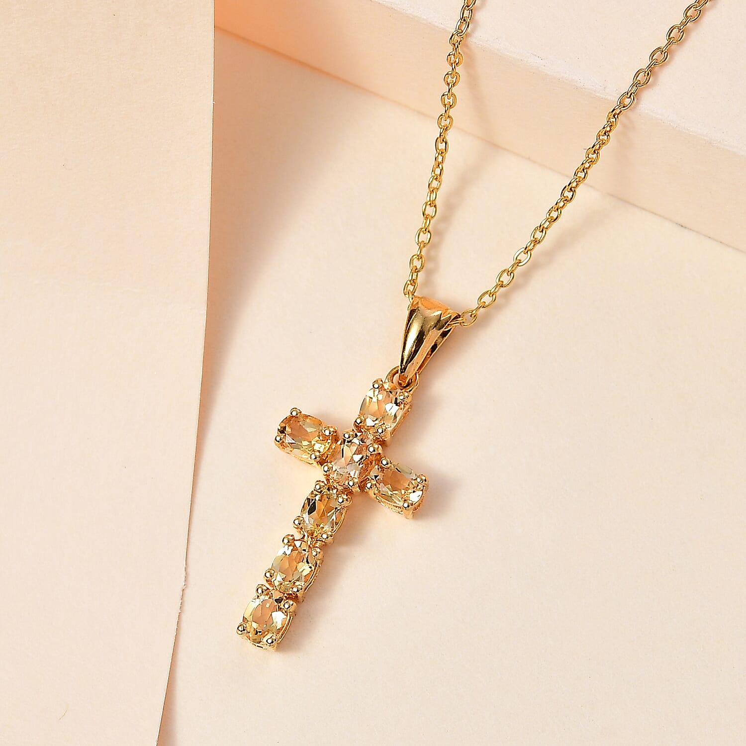 D'Joy - Citrine Cross Pendant with Chain (Size 20) in 18K Vermeil Yellow Gold Plated Sterling Silver 1.20 Ct. 4267168 3
