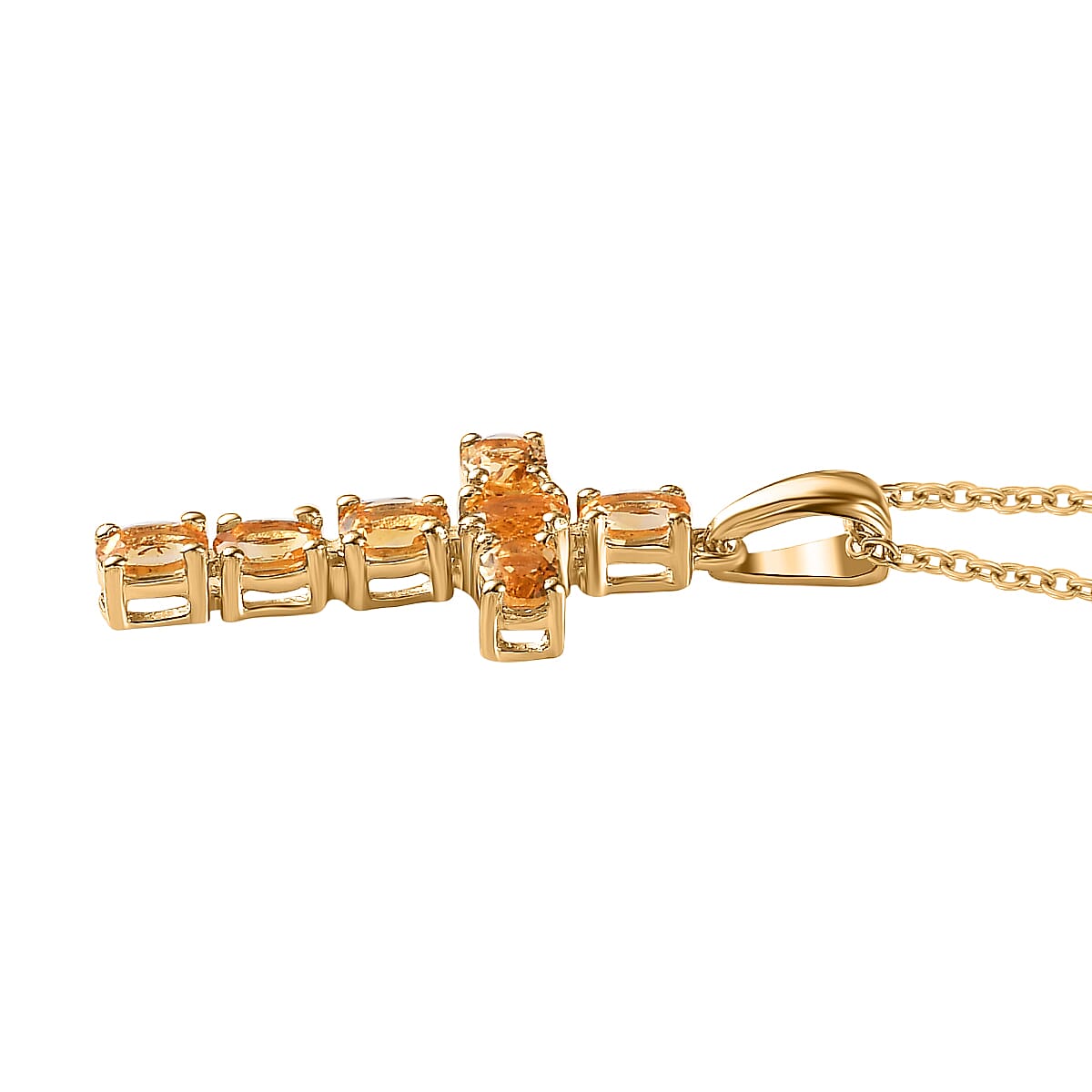 D'Joy - Citrine Cross Pendant with Chain (Size 20) in 18K Vermeil Yellow Gold Plated Sterling Silver 1.20 Ct. 4267168 4