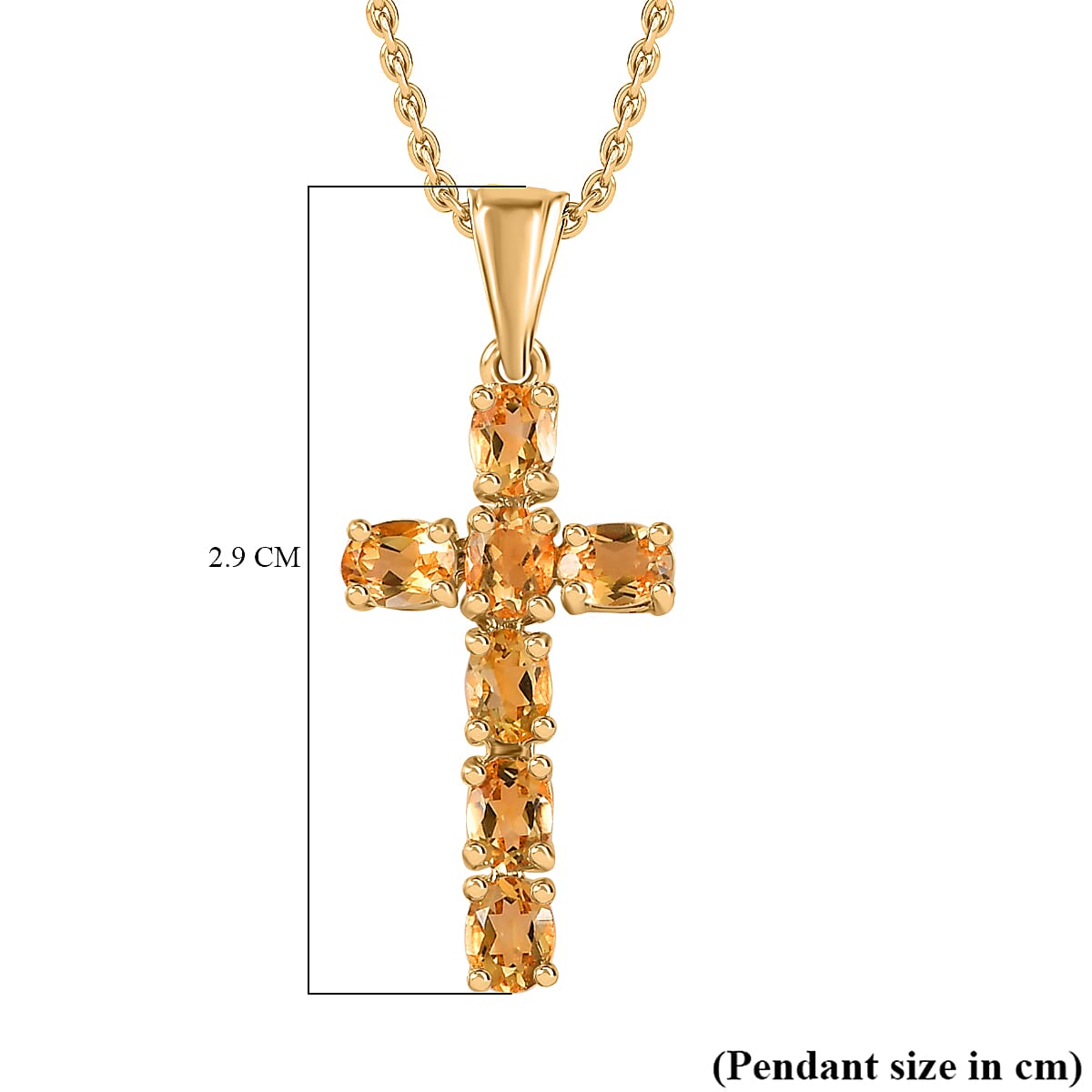 D'Joy - Citrine Cross Pendant with Chain (Size 20) in 18K Vermeil Yellow Gold Plated Sterling Silver 1.20 Ct. 4267168 7