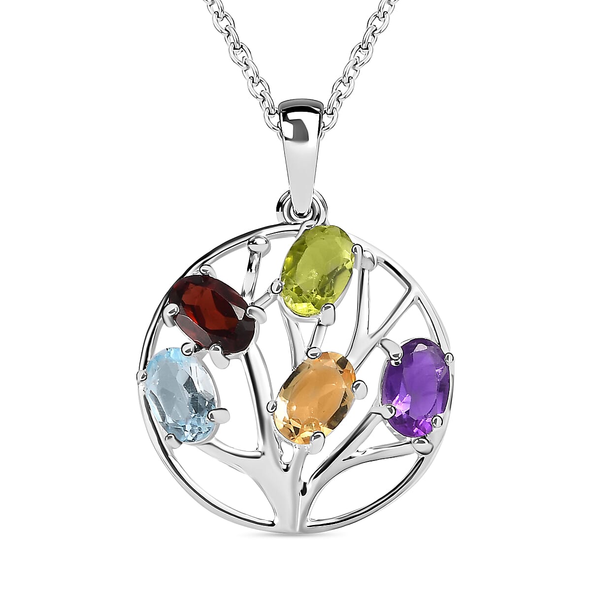 Multi Gemstone Tree of Life Sterling Silver Pendant with Free Chain (Size 20) 4181281 0