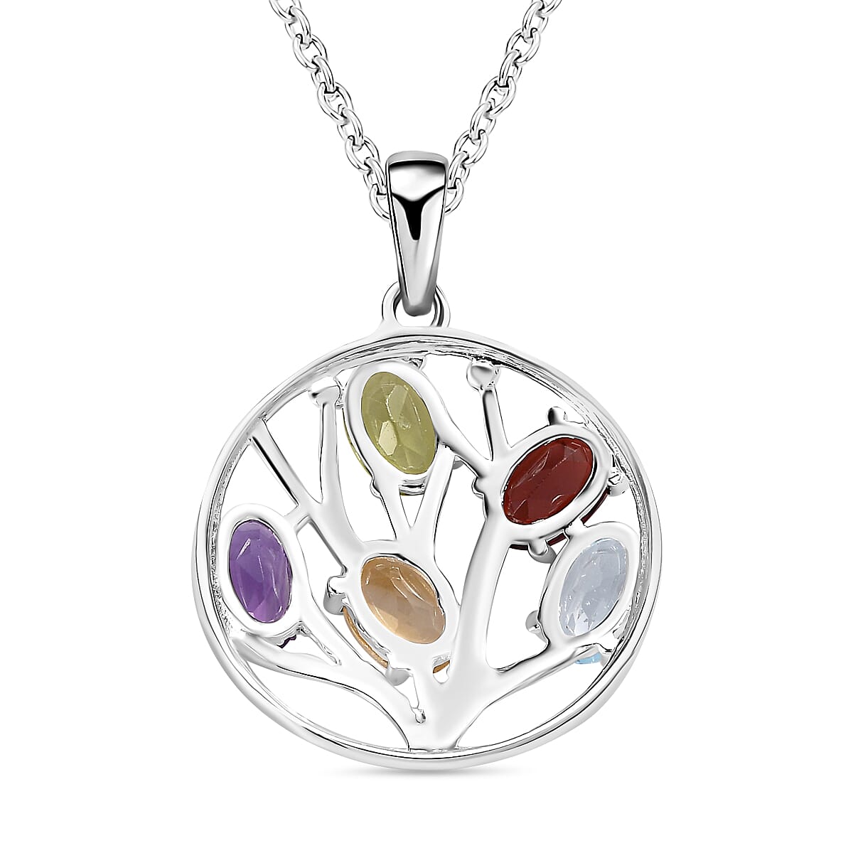 Multi Gemstone Tree of Life Sterling Silver Pendant with Free Chain (Size 20) 4181281 5
