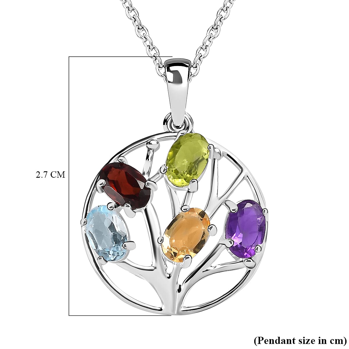 Multi Gemstone Tree of Life Sterling Silver Pendant with Free Chain (Size 20) 4181281 7