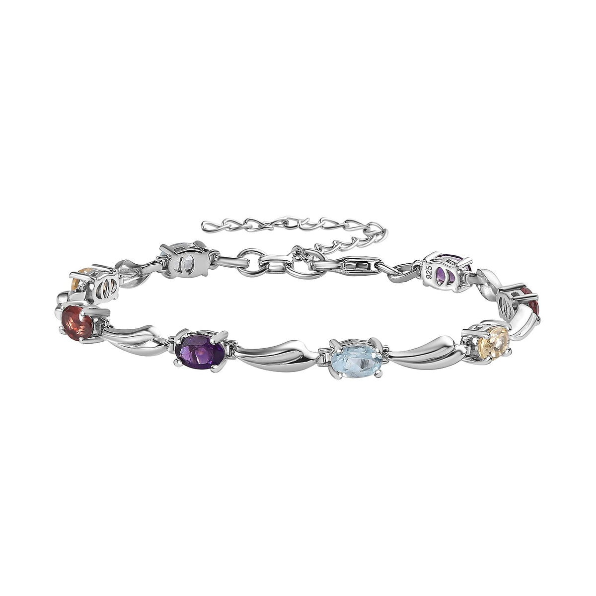 Citrine &amp; Multi Gemstone Bracelet (Size - 6.5-2 Inch Ext.) in Platinum Overlay Sterling Silver 3.70 Ct. 7756366 0