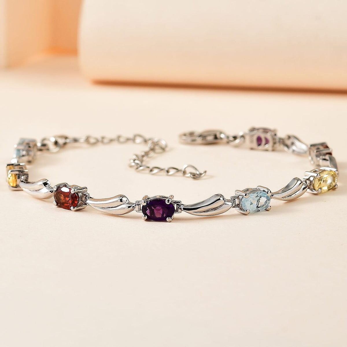 Citrine &amp; Multi Gemstone Bracelet (Size - 6.5-2 Inch Ext.) in Platinum Overlay Sterling Silver 3.70 Ct. 7756366 1
