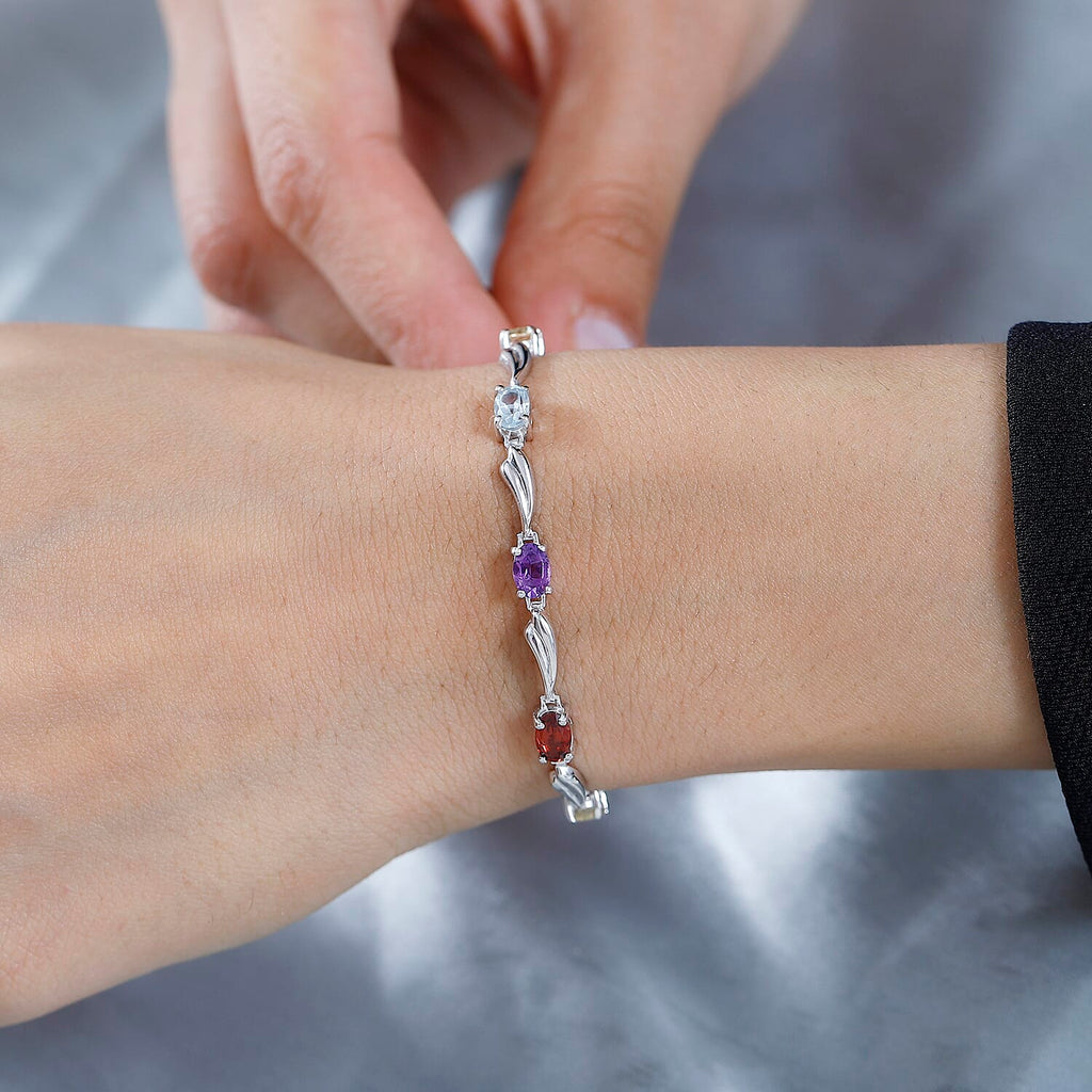 Citrine & Multi Gemstone Bracelet (Size - 6.5-2 Inch Ext.) in Platinum Overlay Sterling Silver 3.70 Ct.