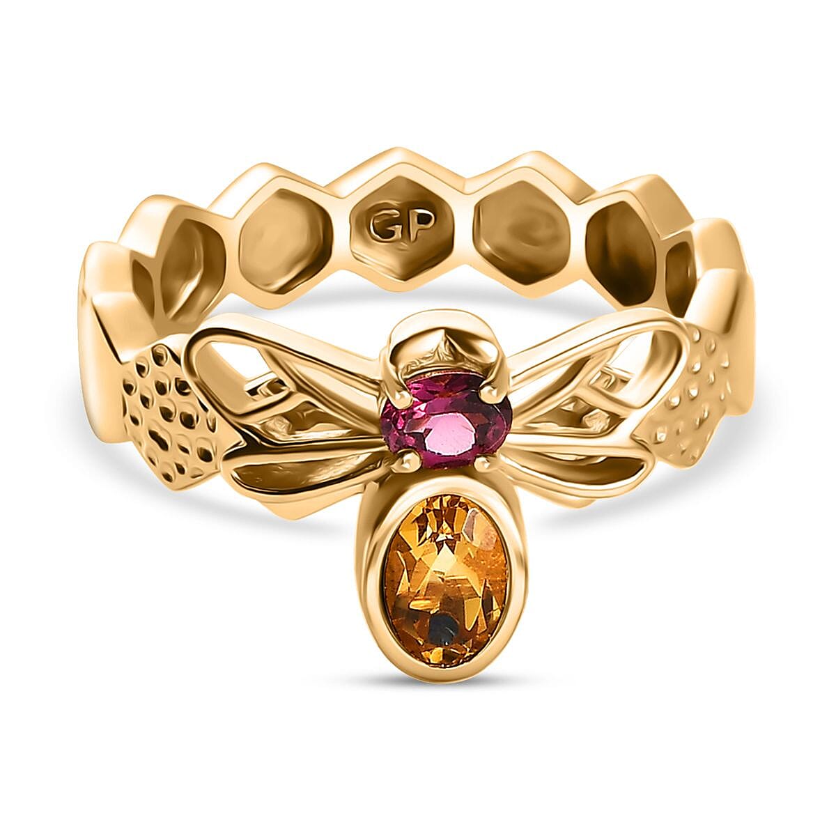 GP Italian Garden Collection - Citrine, Rhodolite Garnet HoneyBee Ring in 18K Vermeil Yellow Gold Plated Sterling Silver 8036721 0