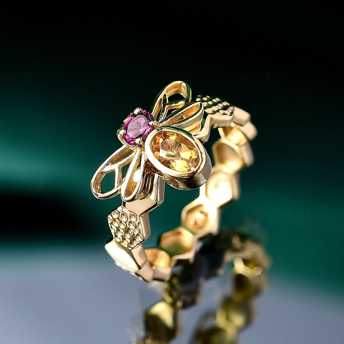 GP Italian Garden Collection - Citrine, Rhodolite Garnet HoneyBee Ring in 18K Vermeil Yellow Gold Plated Sterling Silver 8036721 1