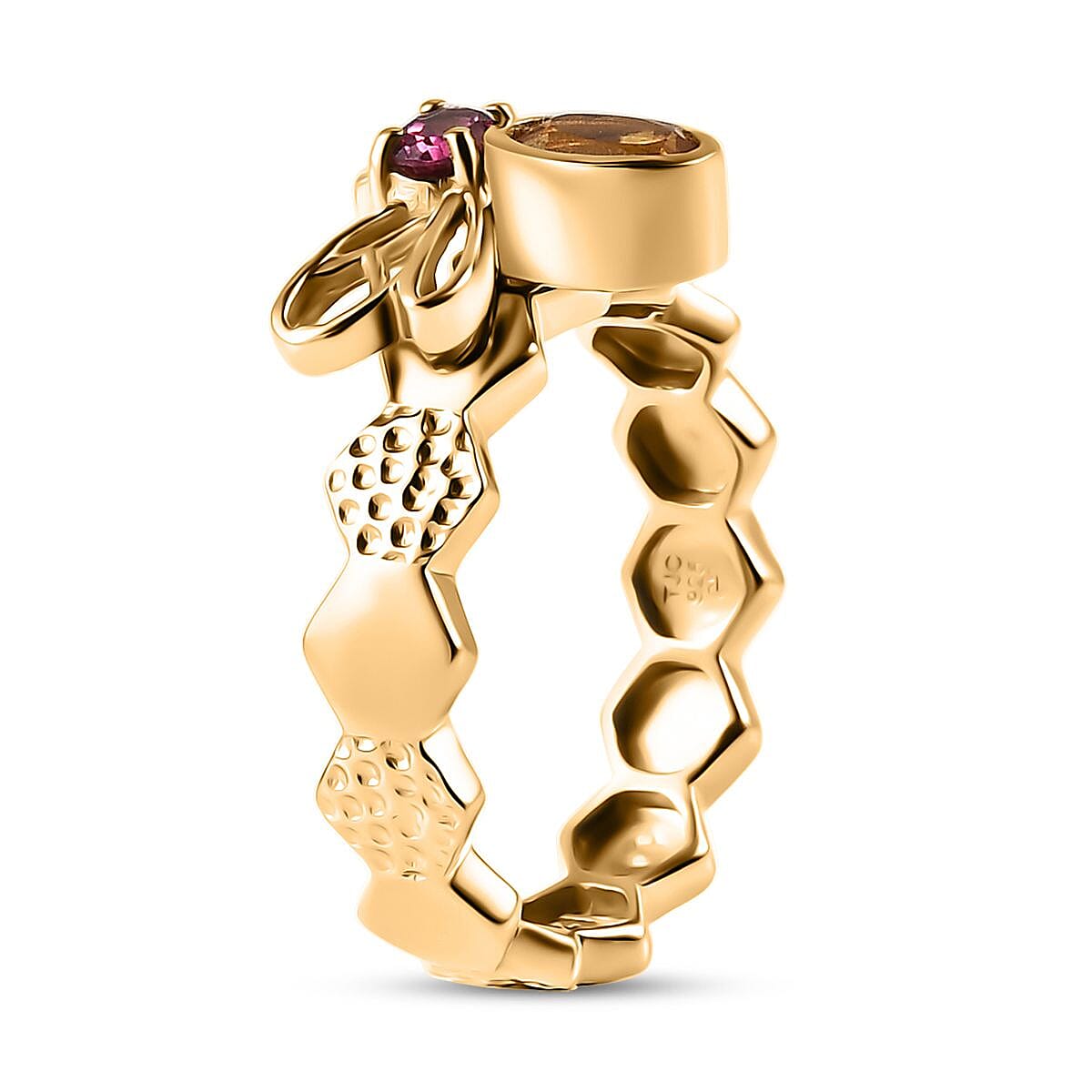 GP Italian Garden Collection - Citrine, Rhodolite Garnet HoneyBee Ring in 18K Vermeil Yellow Gold Plated Sterling Silver 8036721 3
