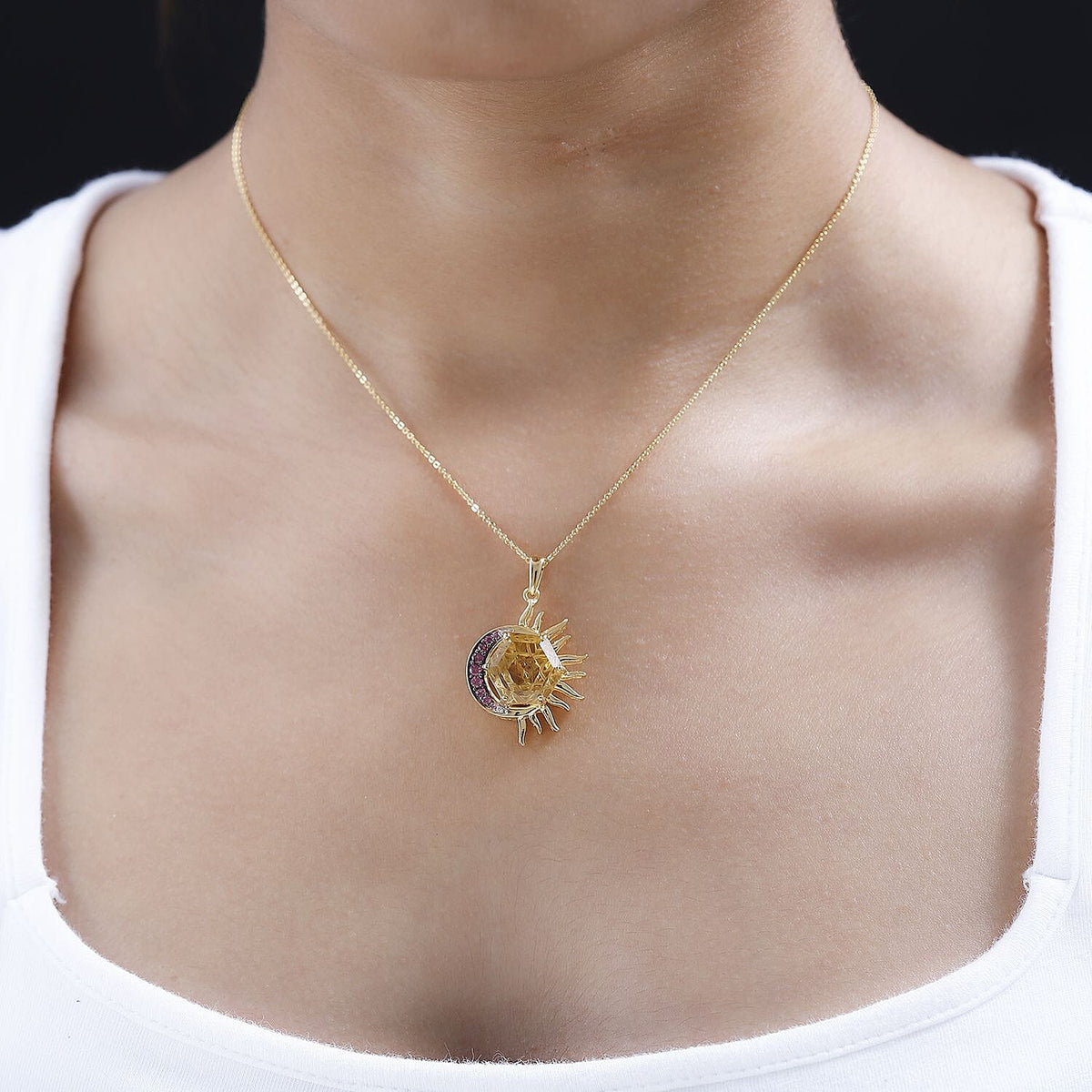 GP Celestial Dream Collection (Matatron Cube Cut) - Citrine, Rhodolite Garnet &amp; Natural Zircon Pendant with Chain (Size 20) in 18K Vermeil YG Plated Sterling Silver 6.59 Ct 4230745 2