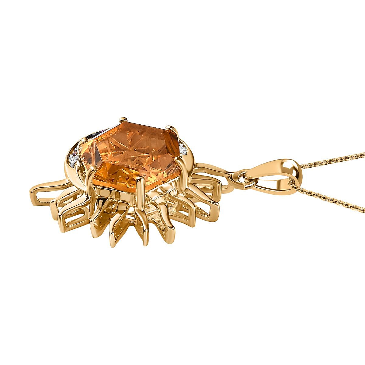GP Celestial Dream Collection (Matatron Cube Cut) - Citrine, Rhodolite Garnet &amp; Natural Zircon Pendant with Chain (Size 20) in 18K Vermeil YG Plated Sterling Silver 6.59 Ct 4230745 4