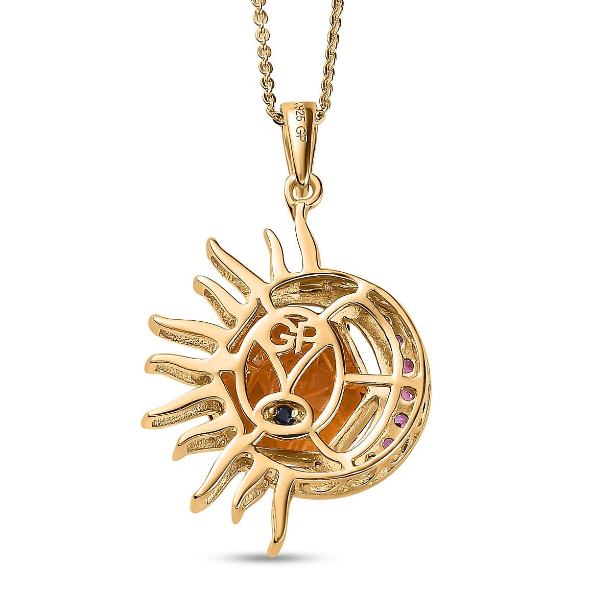 GP Celestial Dream Collection (Matatron Cube Cut) - Citrine, Rhodolite Garnet &amp; Natural Zircon Pendant with Chain (Size 20) in 18K Vermeil YG Plated Sterling Silver 6.59 Ct 4230745 5