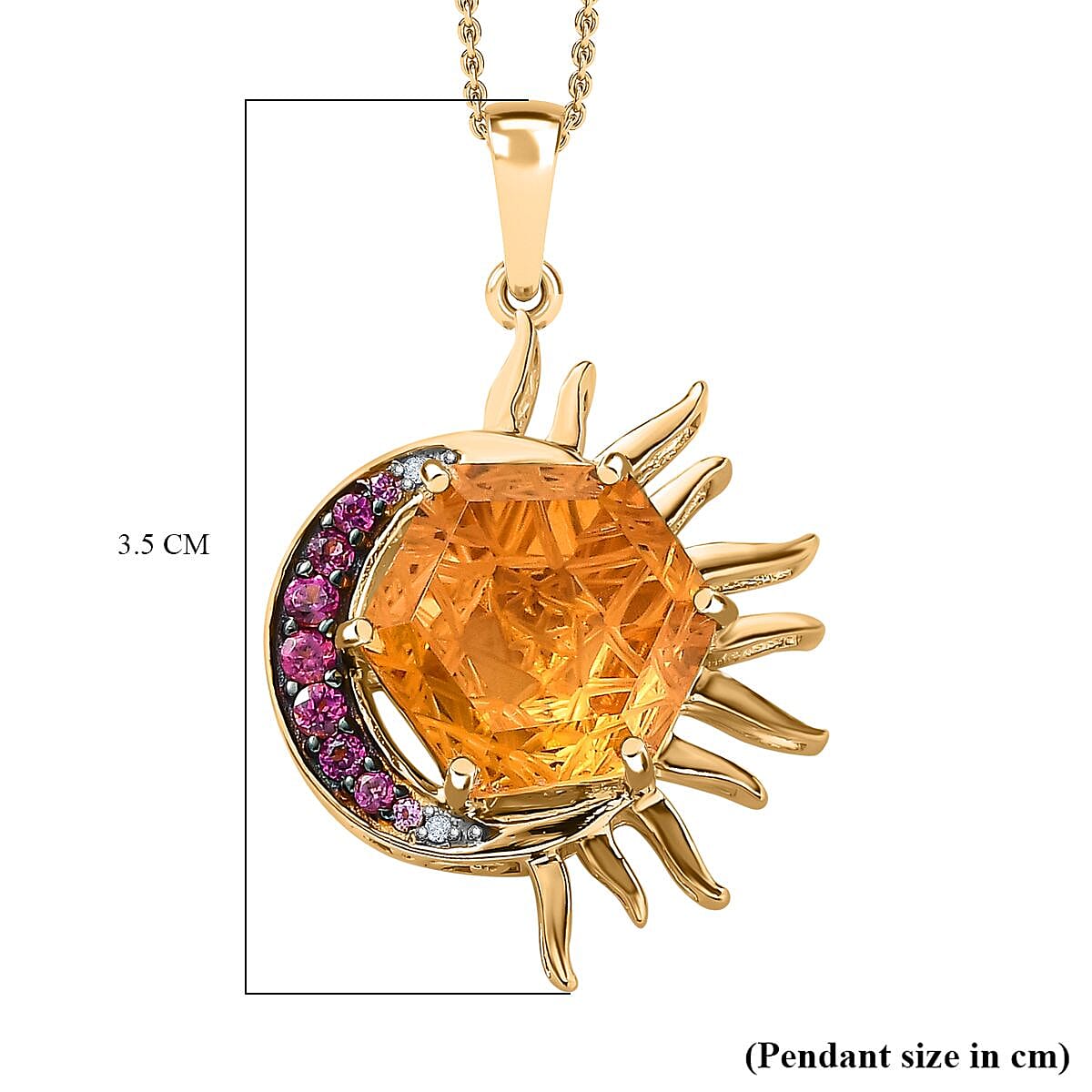 GP Celestial Dream Collection (Matatron Cube Cut) - Citrine, Rhodolite Garnet &amp; Natural Zircon Pendant with Chain (Size 20) in 18K Vermeil YG Plated Sterling Silver 6.59 Ct 4230745 7