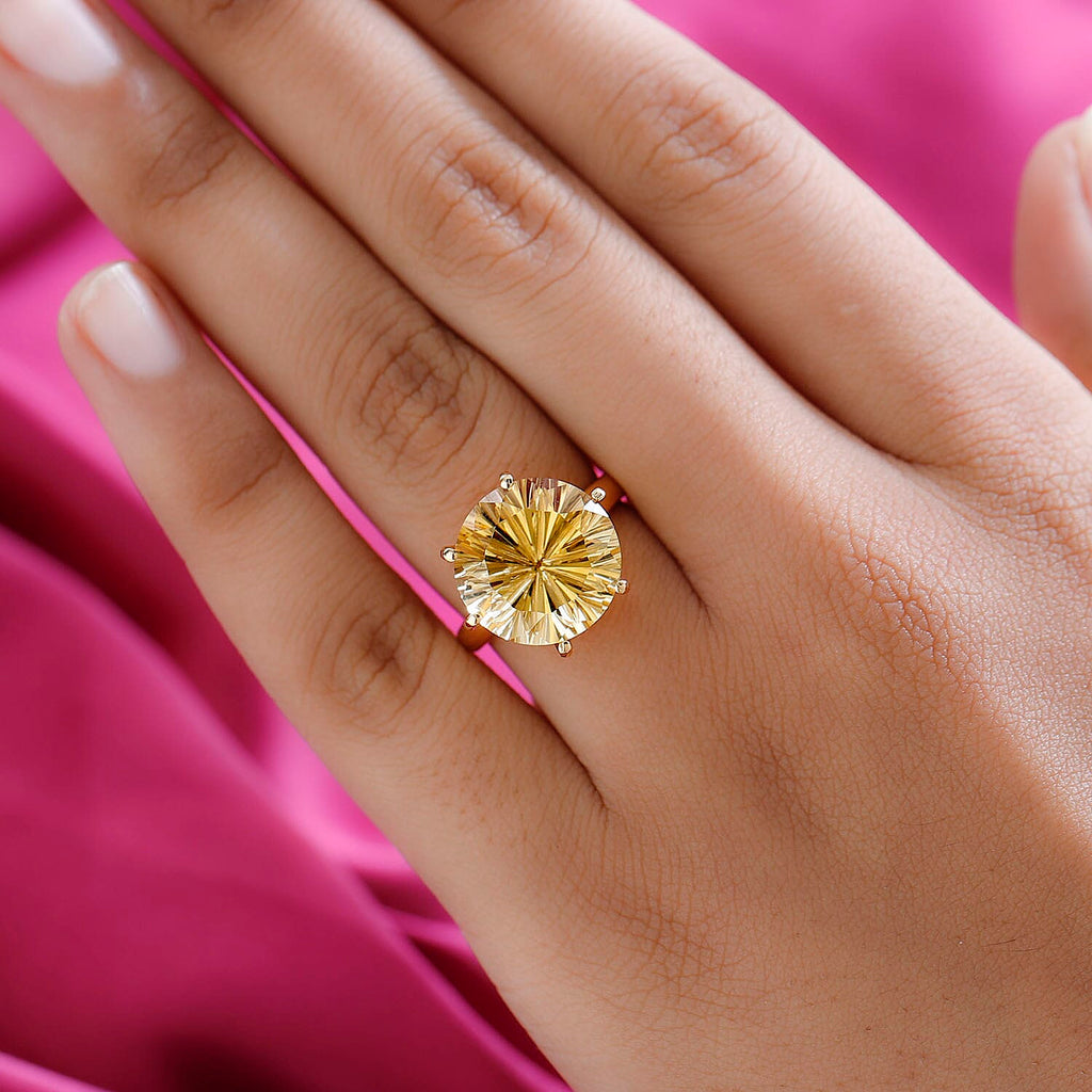D'Joy Hanabi Cut Citrine Solitaire Ring in 18K Vermeil Yellow Gold Plated Sterling Silver 9.57 Ct.