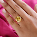 D'Joy Hanabi Cut Citrine Solitaire Ring in 18K Vermeil Yellow Gold Plated Sterling Silver 9.57 Ct.