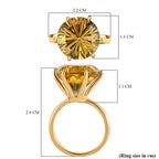 D'Joy Hanabi Cut Citrine Solitaire Ring in 18K Vermeil Yellow Gold Plated Sterling Silver 9.57 Ct.