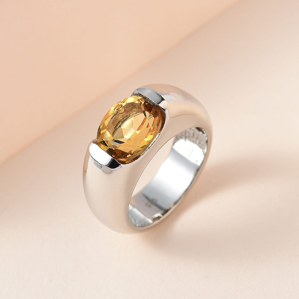 Citrine Ring in Platinum Overlay Sterling Silver 2.69 Ct, Silver Wt. 6.00 GM