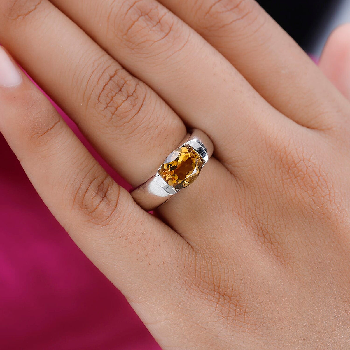 Citrine Ring in Platinum Overlay Sterling Silver 2.69 Ct, Silver Wt. 6 Gms 7546382 2
