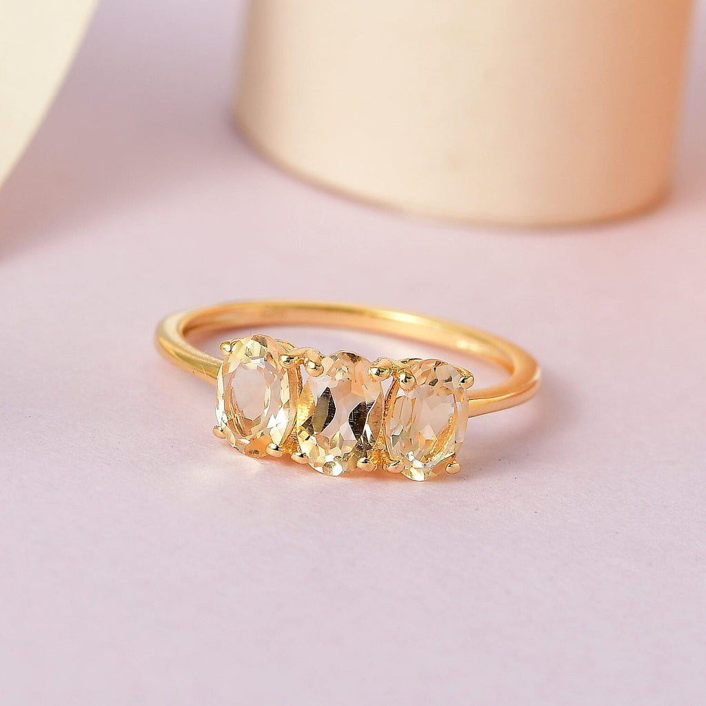 Citrine 3 Stone Ring in 18K Vermeil Yellow Gold Plated Sterling Silver 1.32 Ct.