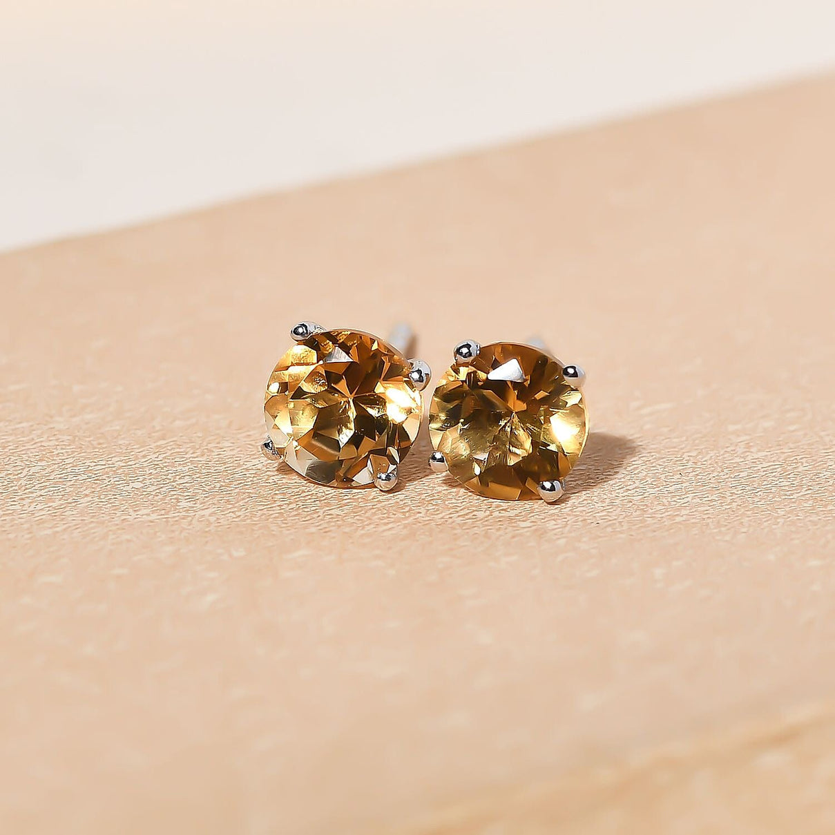 Citrine Stud Earring with Push Back in Platinum Overlay Sterling Silver 1.55 Ct. 3815274 2