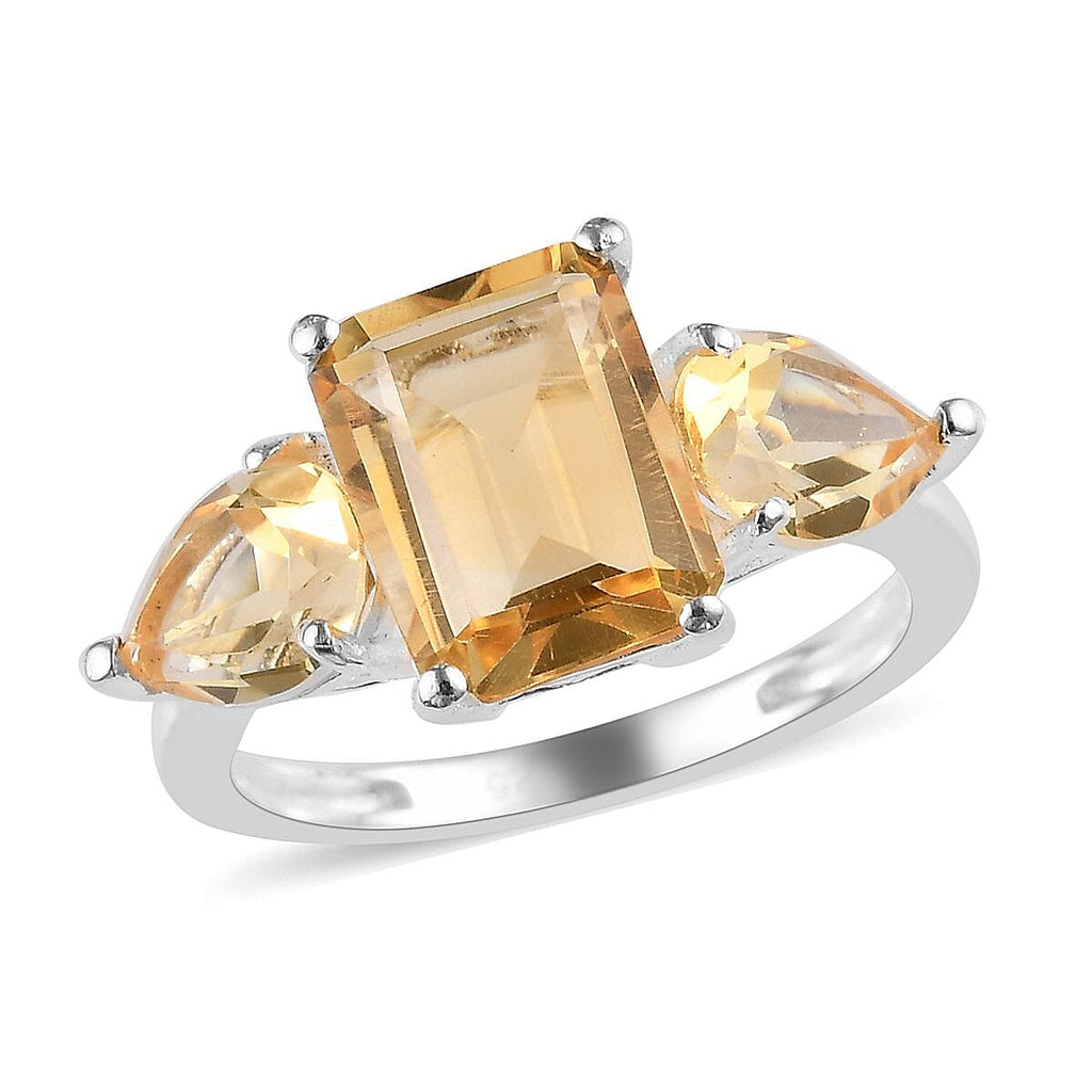 D'Joy - Citrine Three Stone Ring in Sterling Silver 3.53 Ct.