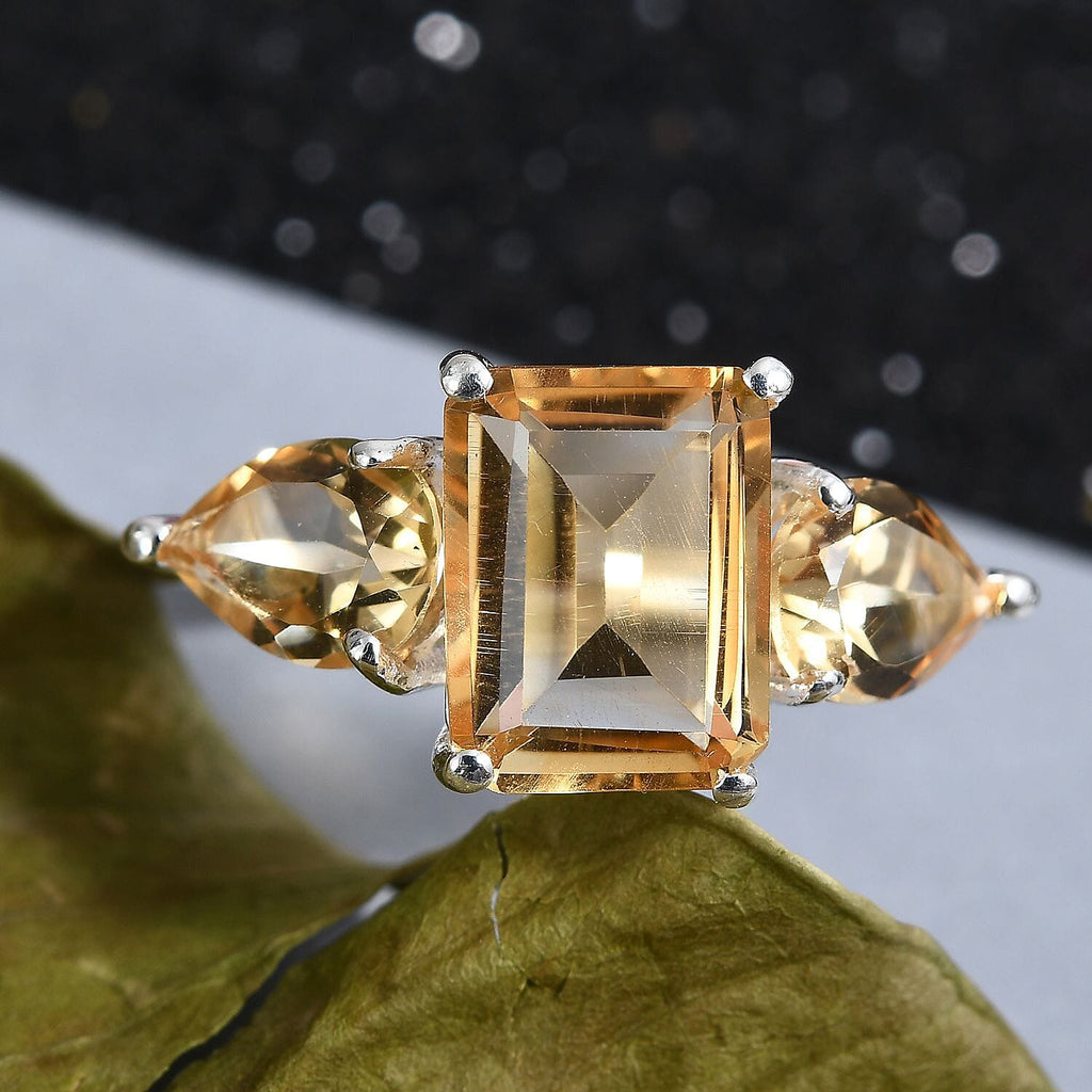 D'Joy - Citrine Three Stone Ring in Sterling Silver 3.53 Ct.