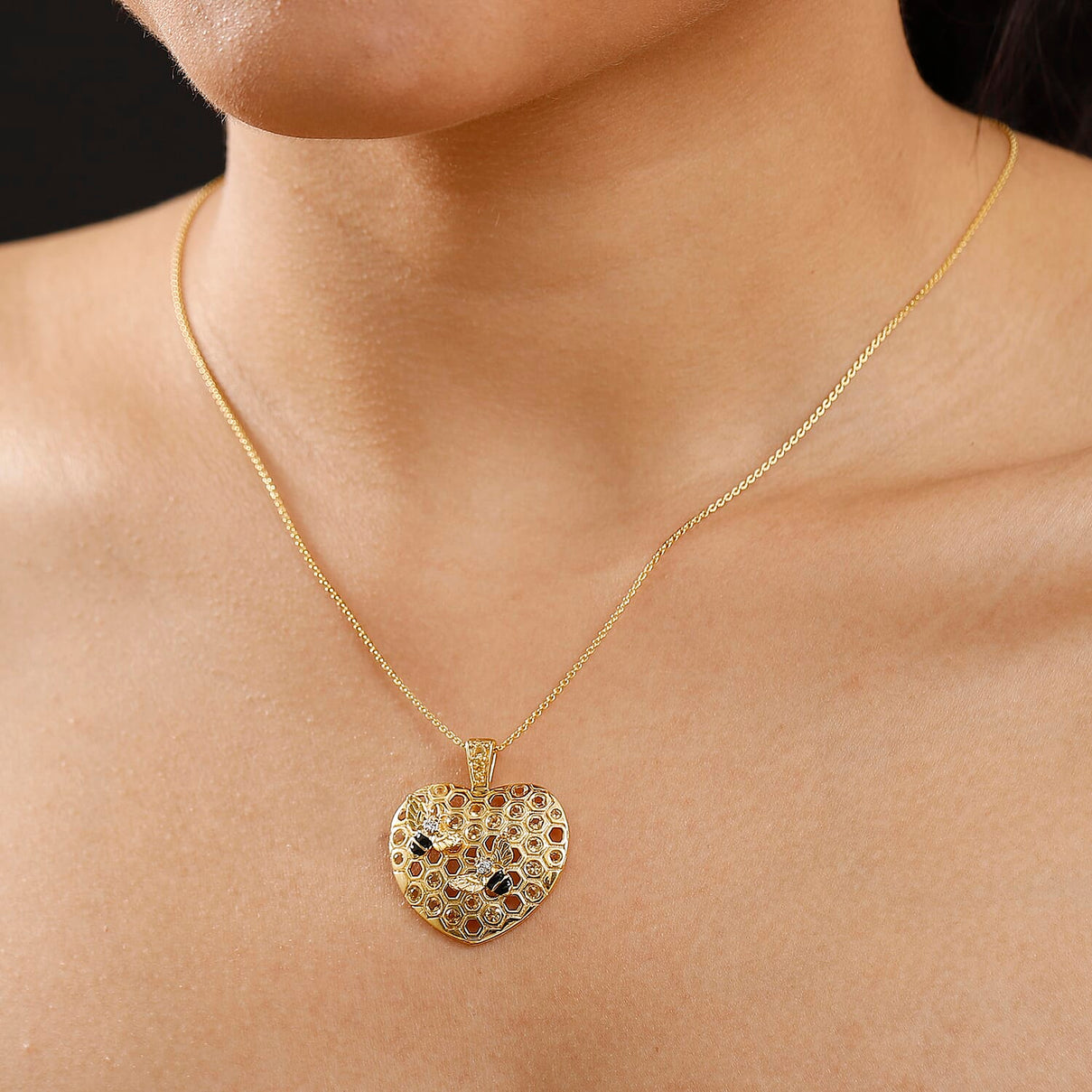 GP Honey Comb Collection - Citrine, White Zircon &amp; Blue Sapphire Pendant with Chain (Size - 20) in 18K Vermeil Yellow Gold Plated Sterling Silver 1.00 Ct. 4322289 2