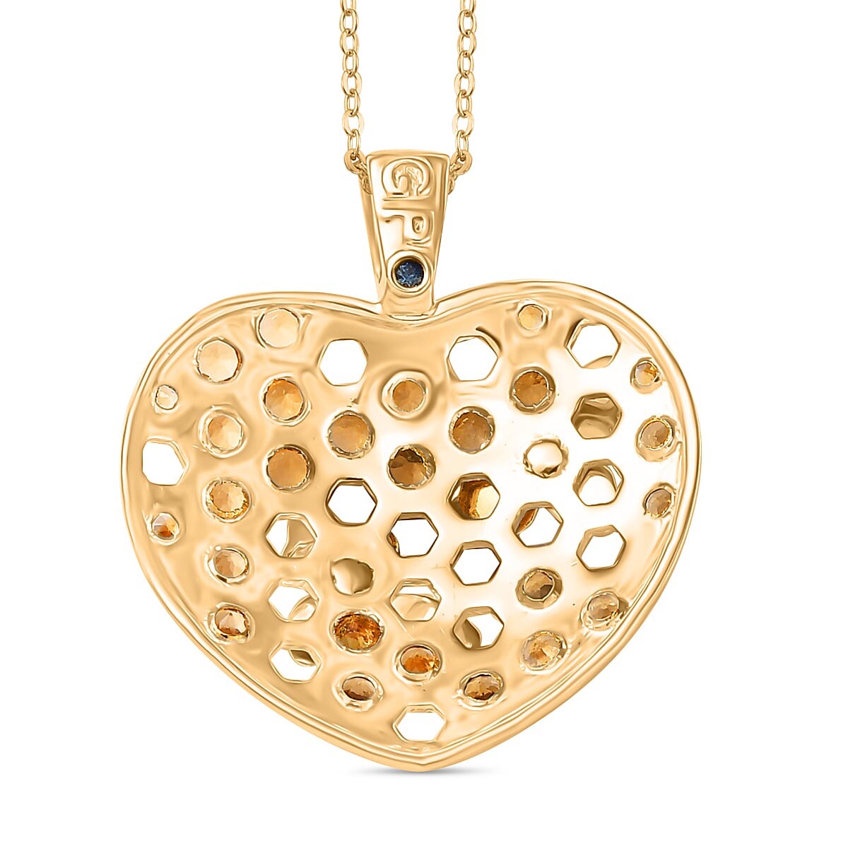 GP Honey Comb Collection - Citrine, White Zircon &amp; Blue Sapphire Pendant with Chain (Size - 20) in 18K Vermeil Yellow Gold Plated Sterling Silver 1.00 Ct. 4322289 5