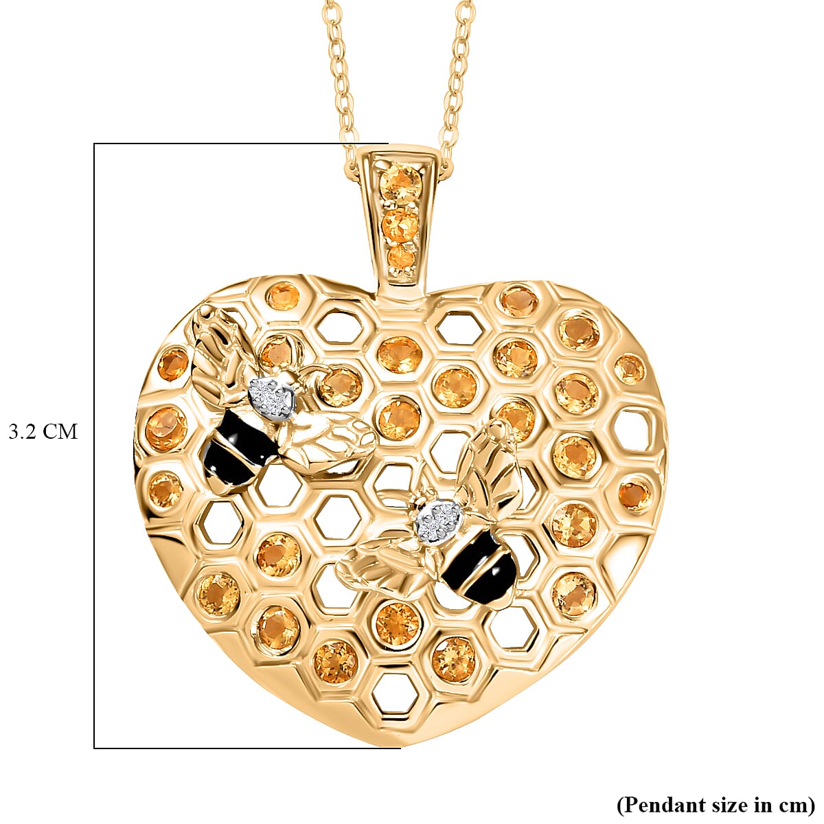 GP Honey Comb Collection - Citrine, White Zircon &amp; Blue Sapphire Pendant with Chain (Size - 20) in 18K Vermeil Yellow Gold Plated Sterling Silver 1.00 Ct. 4322289 6