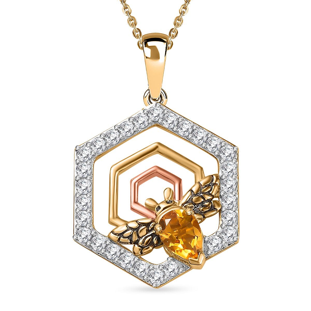 GP Honeycomb Collection - Citrine &amp; Natural Zircon Pendant with Chain (Size 20) in Platinum and 18K Gold Vermeil Sterling Silver 2.12 Ct. 4255571 0