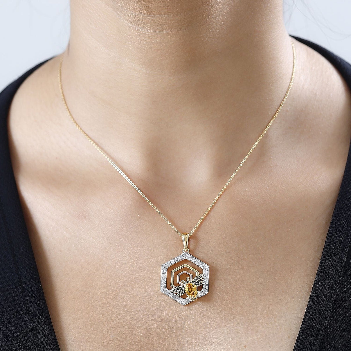 GP Honeycomb Collection - Citrine &amp; Natural Zircon Pendant with Chain (Size 20) in Platinum and 18K Gold Vermeil Sterling Silver 2.12 Ct. 4255571 1