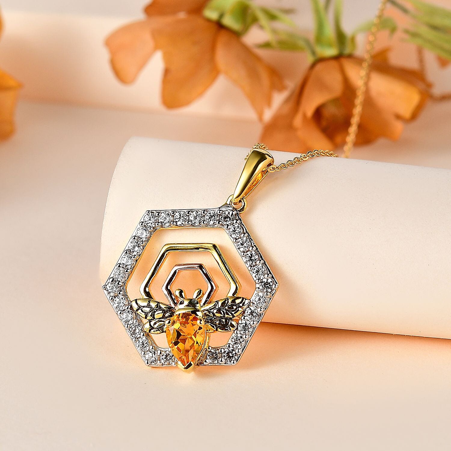 GP Honeycomb Collection - Citrine &amp; Natural Zircon Pendant with Chain (Size 20) in Platinum and 18K Gold Vermeil Sterling Silver 2.12 Ct. 4255571 2