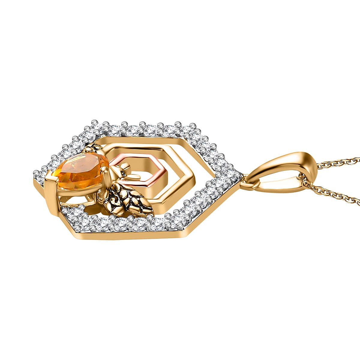 GP Honeycomb Collection - Citrine &amp; Natural Zircon Pendant with Chain (Size 20) in Platinum and 18K Gold Vermeil Sterling Silver 2.12 Ct. 4255571 3