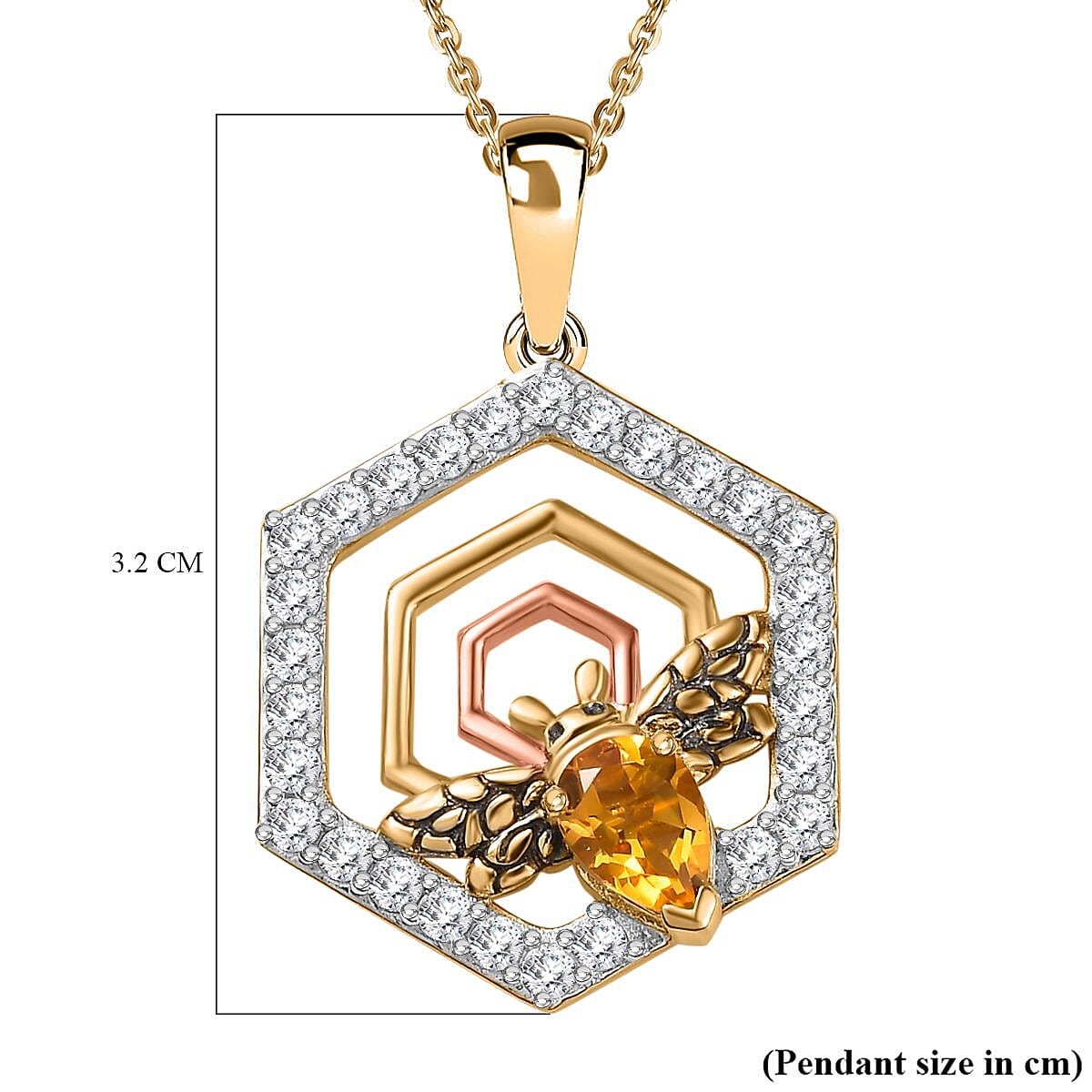 GP Honeycomb Collection - Citrine &amp; Natural Zircon Pendant with Chain (Size 20) in Platinum and 18K Gold Vermeil Sterling Silver 2.12 Ct. 4255571 5