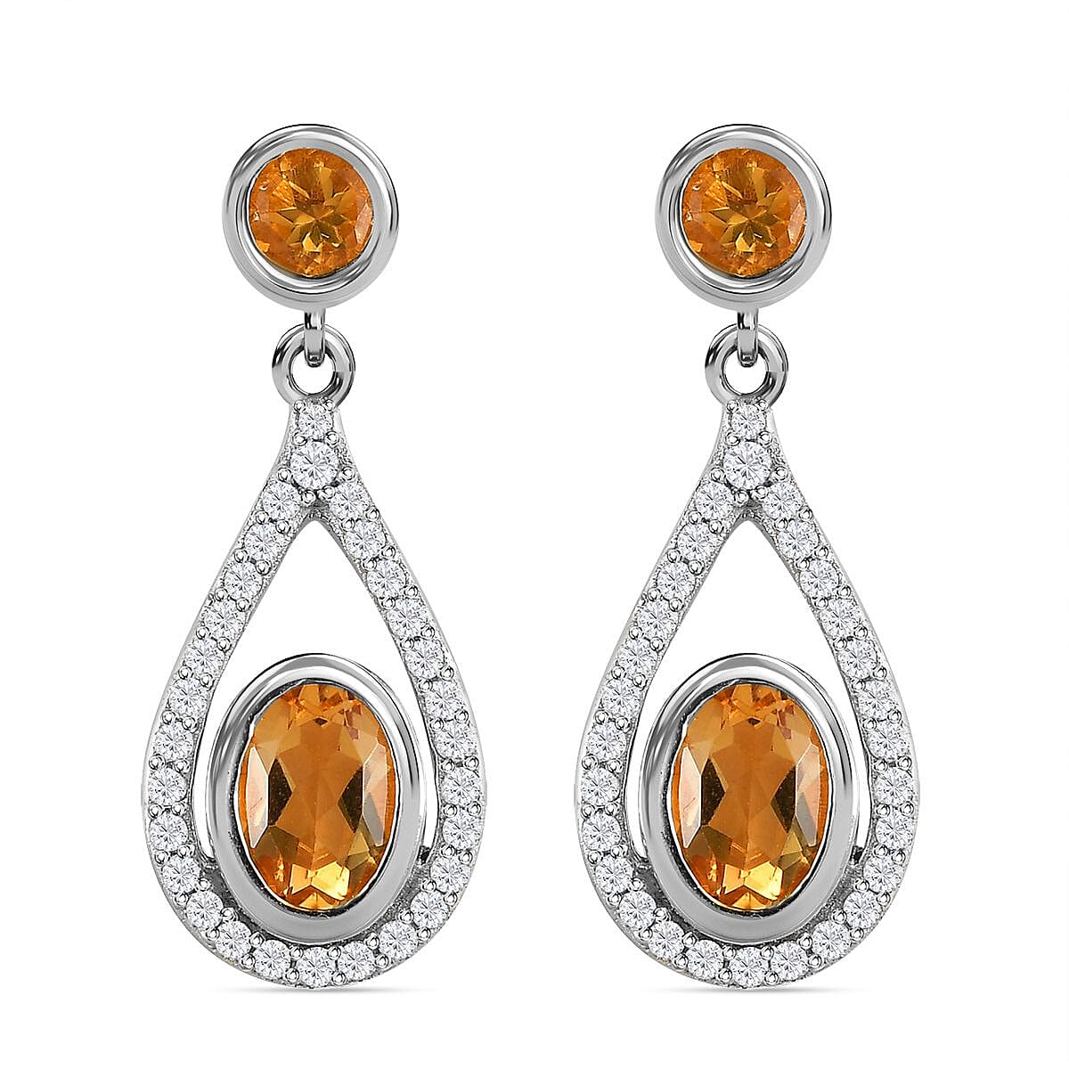 Citrine and Natural Zircon Dangling Earrings in Platinum Overlay Sterling Silver 2.544 Ct. 7347256 0