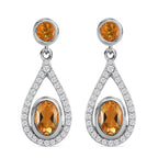 Citrine and Natural Zircon Dangling Earrings in Platinum Overlay Sterling Silver 2.544 Ct.