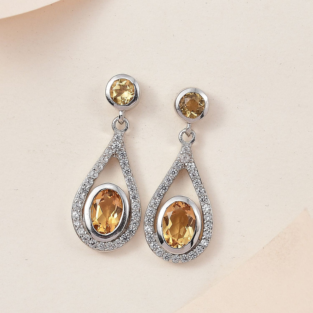Citrine and Natural Zircon Dangling Earrings in Platinum Overlay Sterling Silver 2.544 Ct. 7347256 2