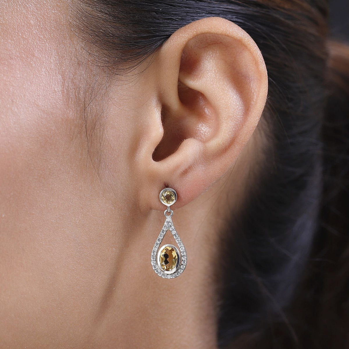 Citrine and Natural Zircon Dangling Earrings in Platinum Overlay Sterling Silver 2.544 Ct. 7347256 3
