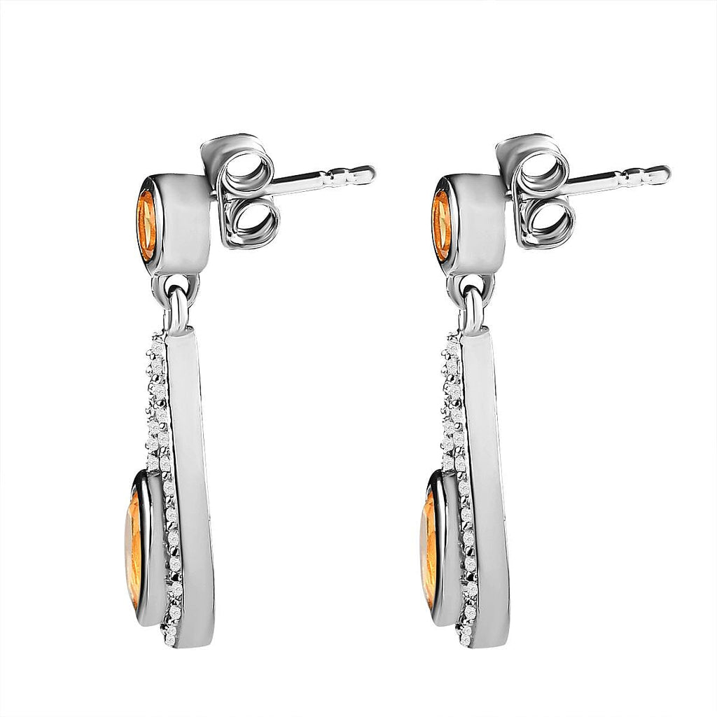 Citrine and Natural Zircon Dangling Earrings in Platinum Overlay Sterling Silver 2.544 Ct.