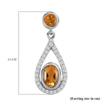 Citrine and Natural Zircon Dangling Earrings in Platinum Overlay Sterling Silver 2.544 Ct.