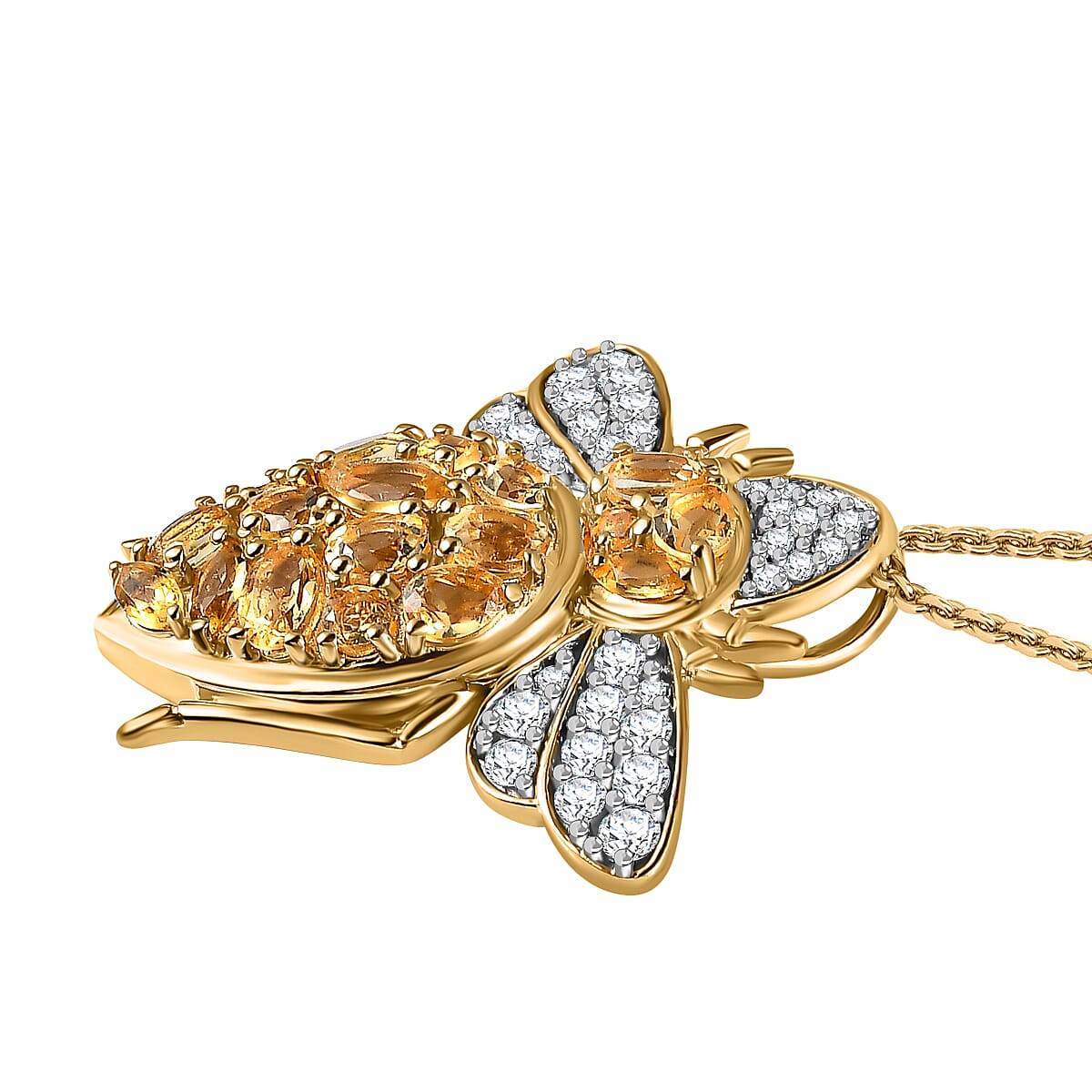 GP- Italian Garden Collection - Citrine and Natural Zircon Bee Pendant with Chain (Size 20) in 18K YG Vermeil Plated Sterling Silver 3.12 Ct, Silver Wt. 8.28 Gms. 4158536 3