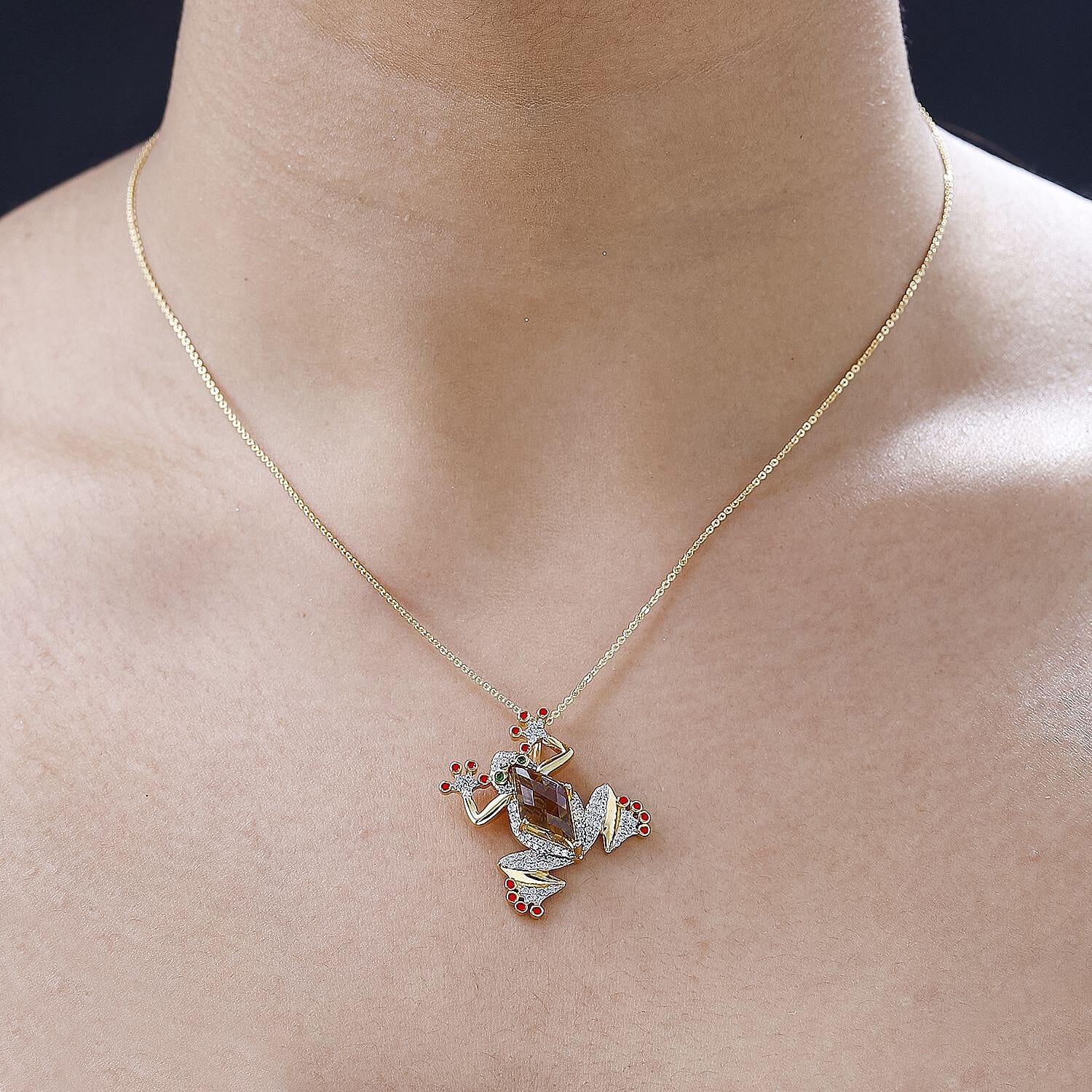 GP Italian Garden Collection - Citrine, Natural Zircon &amp; Natural Chrome Diopside Frog Pendant with Chain (Size 20) in 18K Vermeil Yellow Gold Plated Sterling Silver 4244505 1