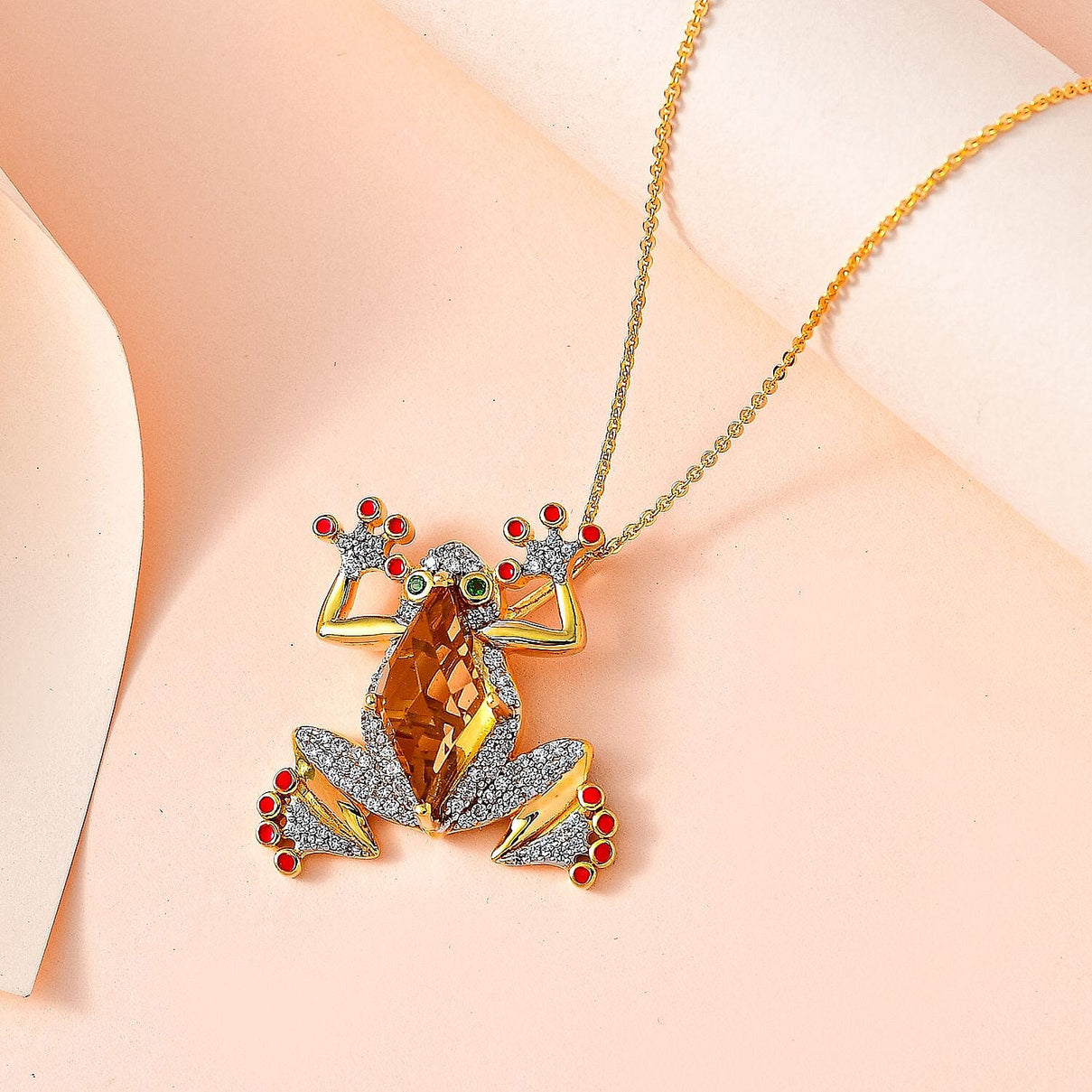 GP Italian Garden Collection - Citrine, Natural Zircon &amp; Natural Chrome Diopside Frog Pendant with Chain (Size 20) in 18K Vermeil Yellow Gold Plated Sterling Silver 4244505 2