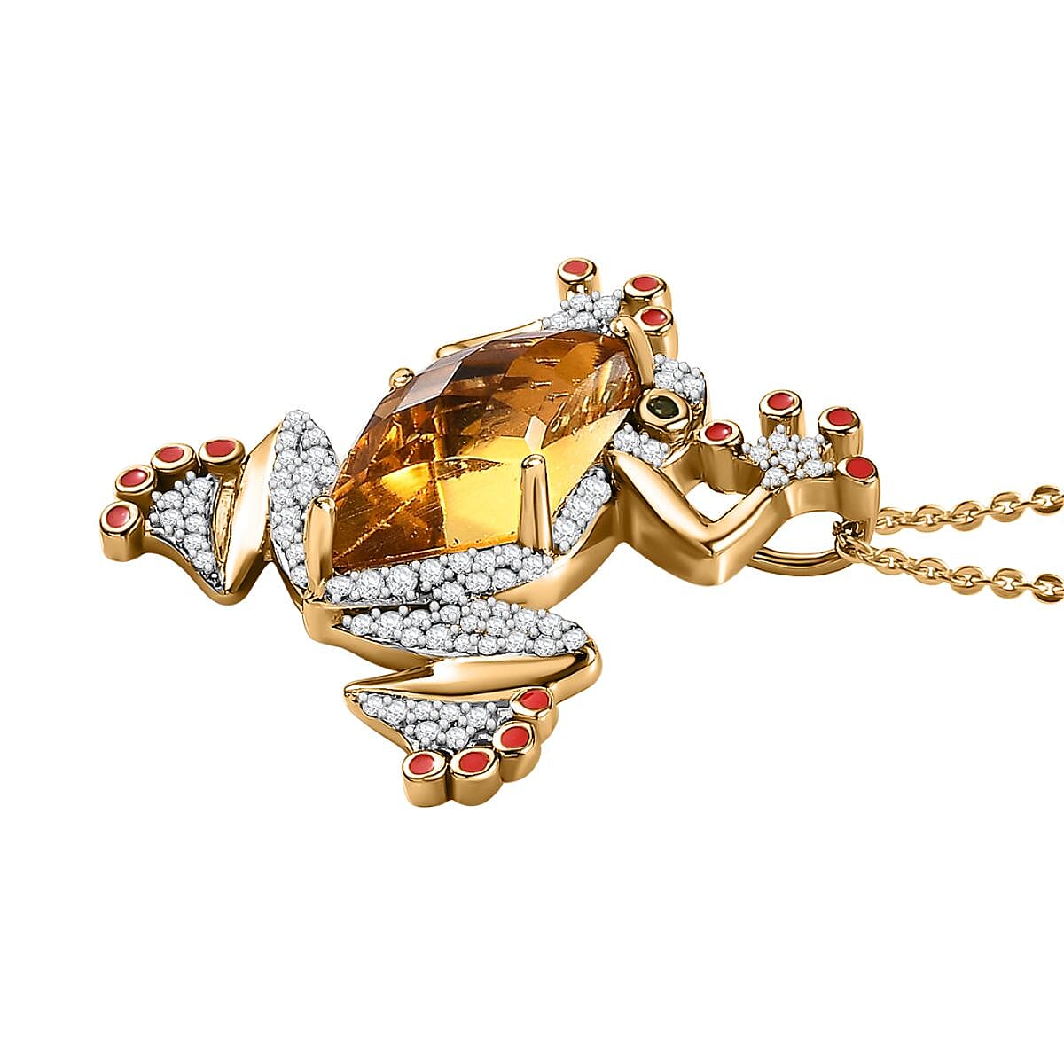 GP Italian Garden Collection - Citrine, Natural Zircon &amp; Natural Chrome Diopside Frog Pendant with Chain (Size 20) in 18K Vermeil Yellow Gold Plated Sterling Silver 4244505 3