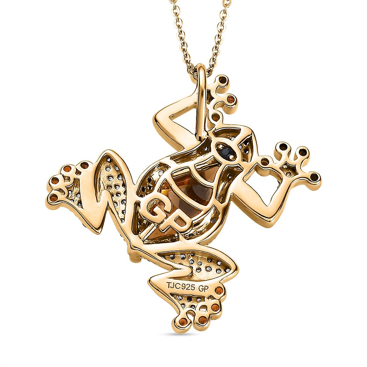 GP Italian Garden Collection - Citrine, Natural Zircon &amp; Natural Chrome Diopside Frog Pendant with Chain (Size 20) in 18K Vermeil Yellow Gold Plated Sterling Silver 4244505 4