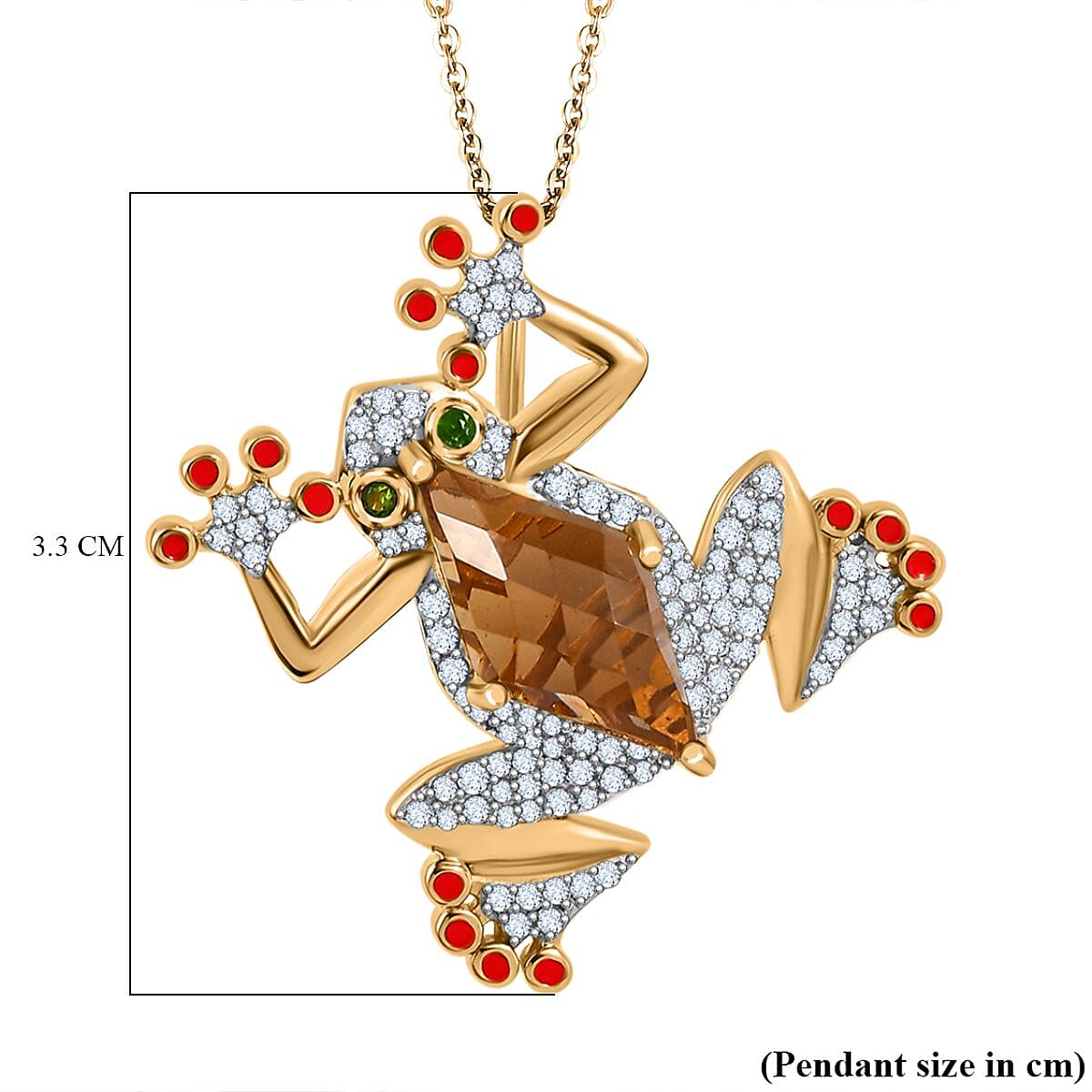 GP Italian Garden Collection - Citrine, Natural Zircon &amp; Natural Chrome Diopside Frog Pendant with Chain (Size 20) in 18K Vermeil Yellow Gold Plated Sterling Silver 4244505 6