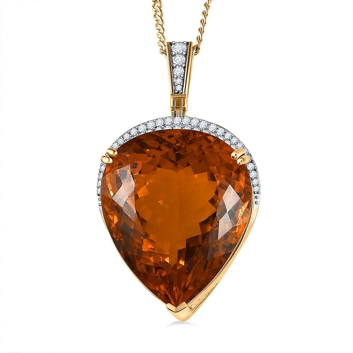 Citrine,  White Zircon Pendant with Chain (Size 20) in Vermeil YG Sterling Silver 1.00 ct  Silver Wt. 12.6 Gms  51.000  Ct. 4229295 0